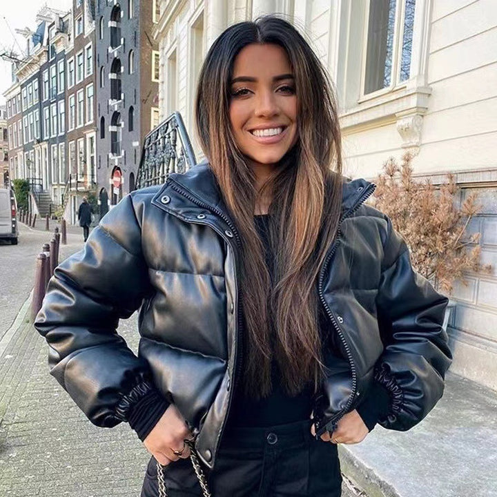 Ladies Quilted Jacket in Faux Leather Amarae