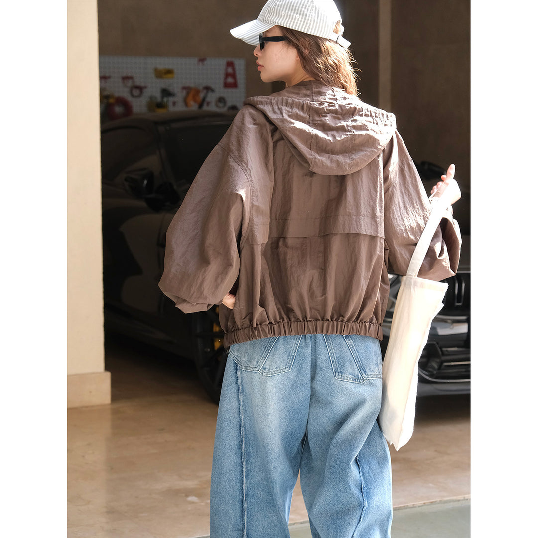 Women's Lightweight Oversized Windbreaker with Elastic Hem and Balloon Sleeves Amarae