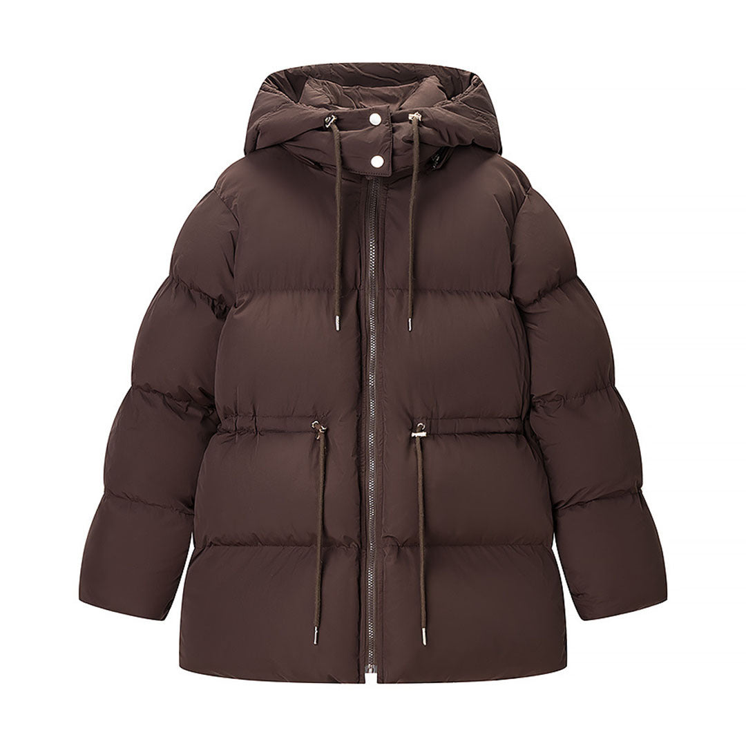 Ladies Quilted Hooded Down Jacket with Waist Adjustment and Wide Oversize Cut Amarae