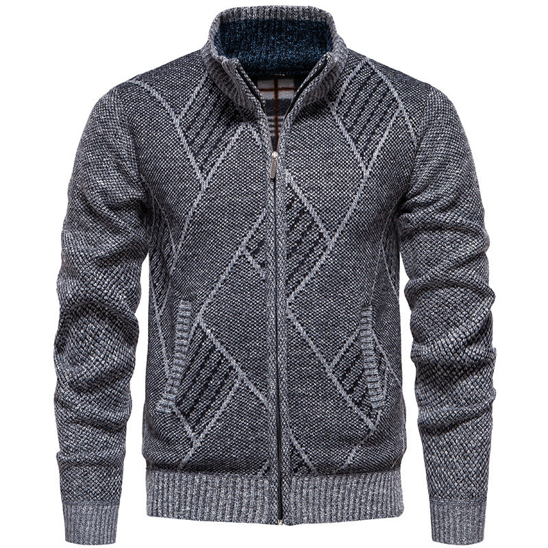 Men's knitted jacket with modern embossed pattern and high collar Lune London