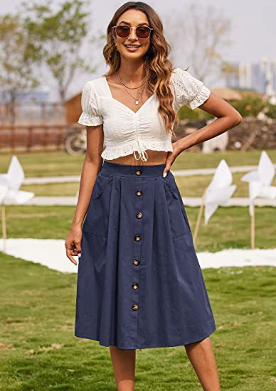 A-Line Button Front Skirt for Women with Pockets Lune London