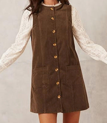 Robe en velours côtelé mi-longue pour femmes avec poches Chic & Stil
