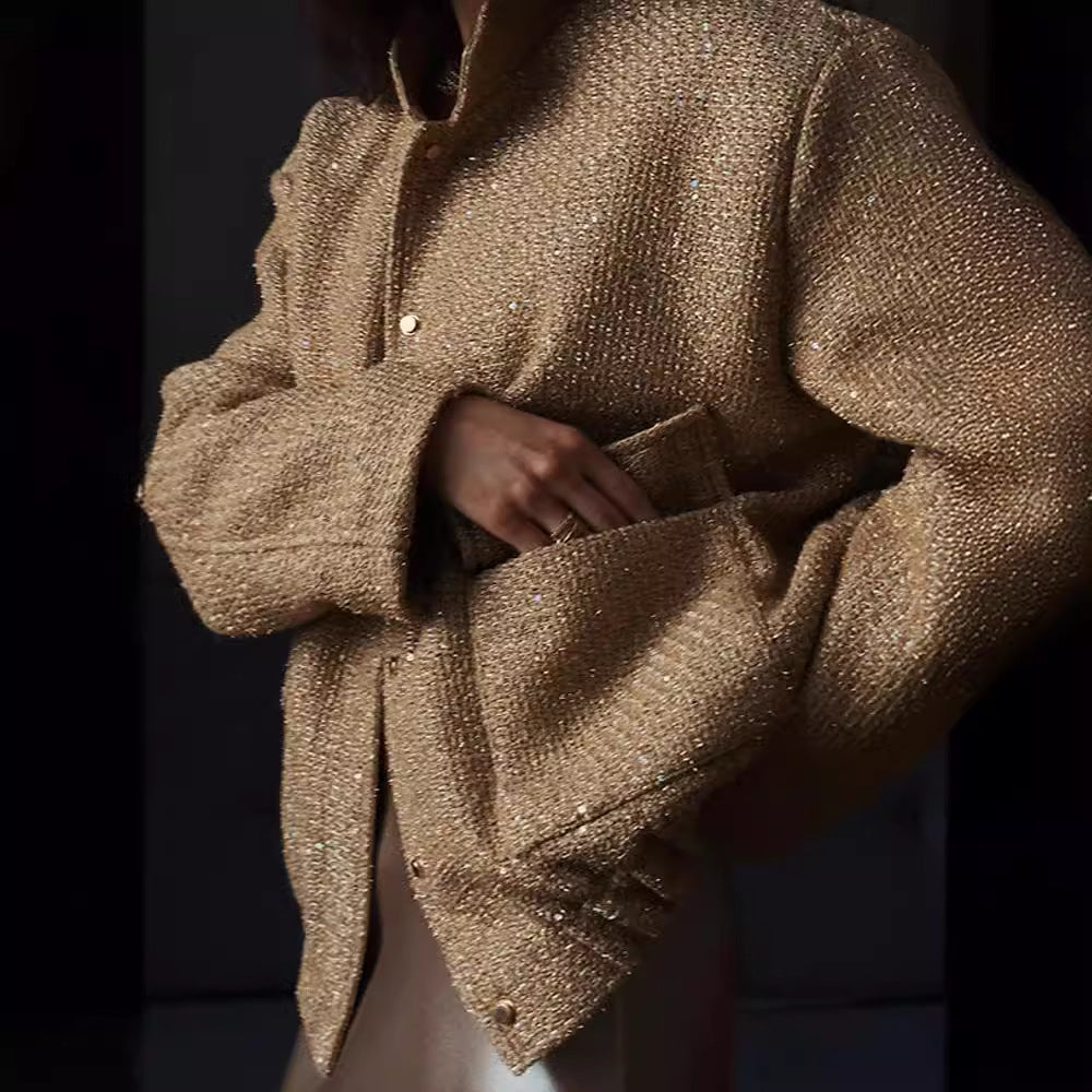 Ladies glamorous sparkling jacket with oversized fit and trendy pockets Amarae