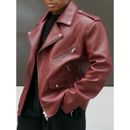 Women's leather motorcycle jacket with asymmetrical zipper Amarae