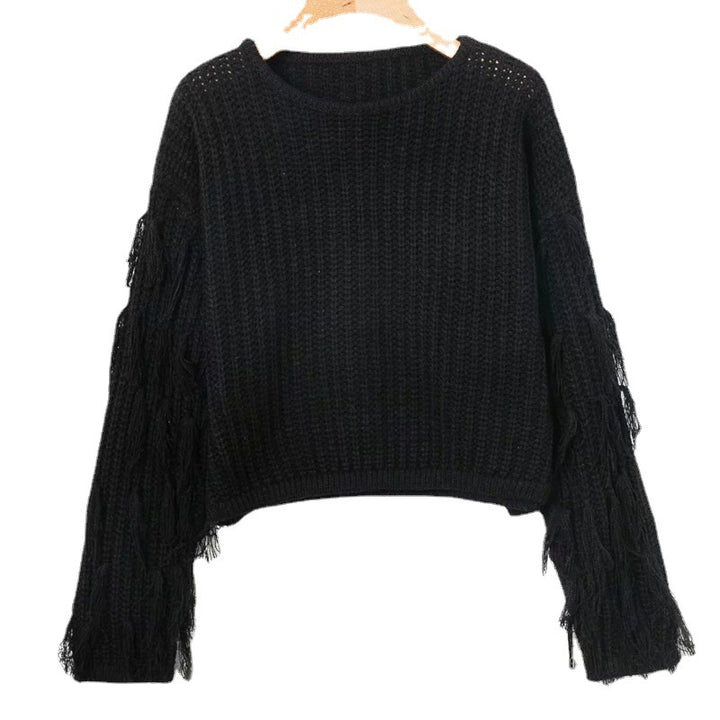 Chunky knit sweater for women with trendy fringe sleeves Lune London