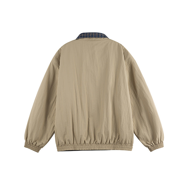 Unisex Lightweight Oversized Zip Jacket in Bomber Style with Checkered Collar and Elastic Cuffs Amarae