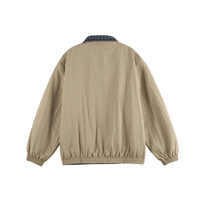 Unisex Lightweight Oversized Zip Jacket in Bomber Style with Checkered Collar and Elastic Cuffs Amarae