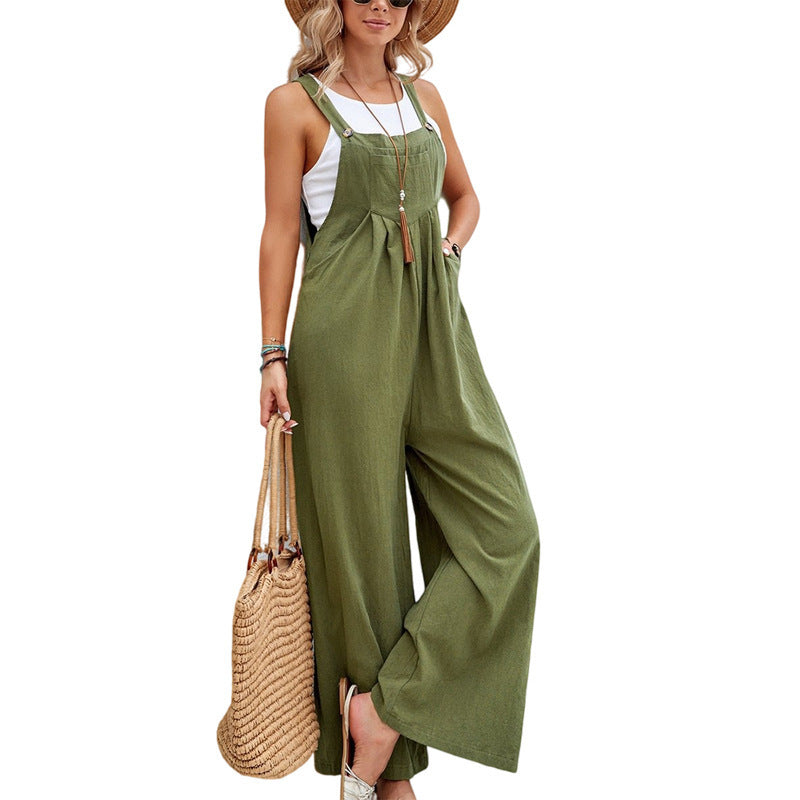 Ladies Casual Jumpsuit with Wide Leg and Adjustable Straps Lune London