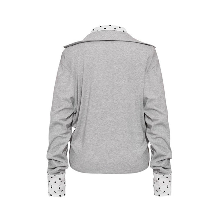 Women Layered Long Sleeve Shirt with Deep V-Neck, Attached Placket and Polka Dot Details Amarae