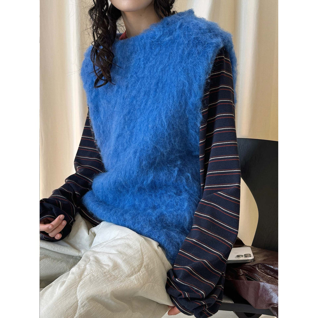 Women Fluffy Sleeveless Boxy Knit Vest with Soft Mohair Effect Amarae