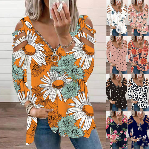 Women's blouse with a floral cutout design and a casual V neck Amarae