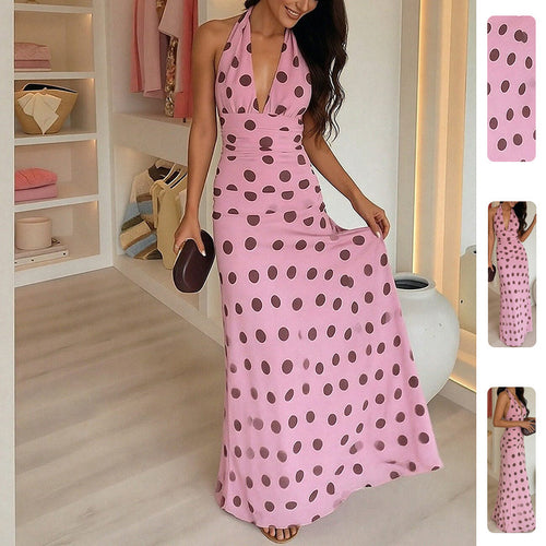Robe maxi femme avec col halter et motif pois ludique Chic & Stil