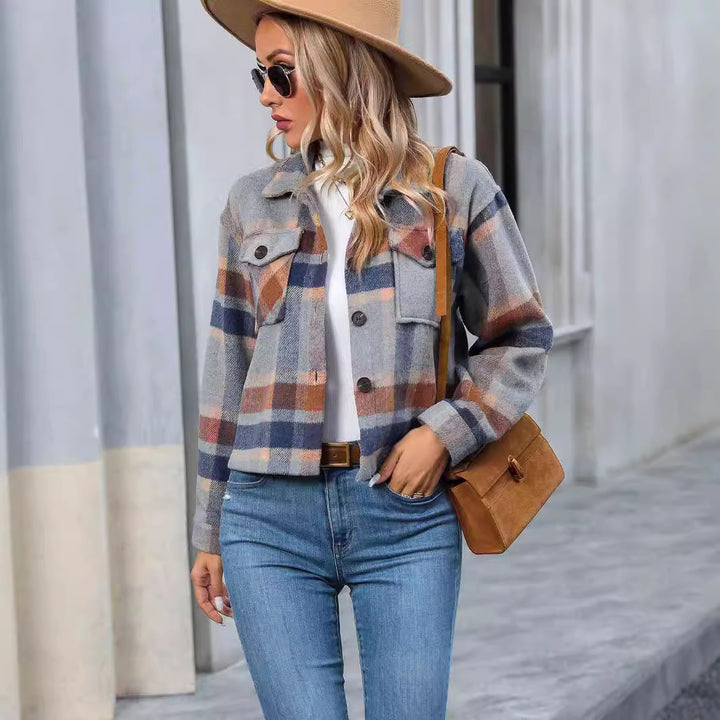 Ladies Checked Flannel Jacket with Pockets Amarae