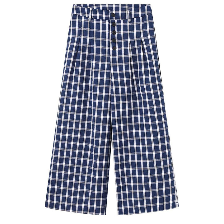 Women's High-waisted, Flowing Checked Maxi Skirt with Pleats and Button Detail Amarae
