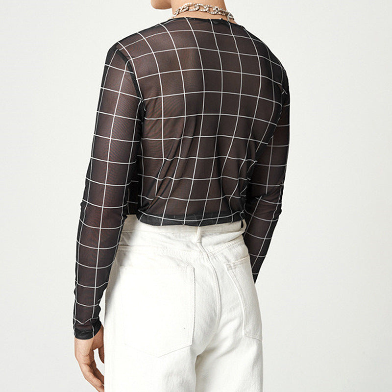 Men's mesh top with a modern checkered pattern and breathable fabric Amarae