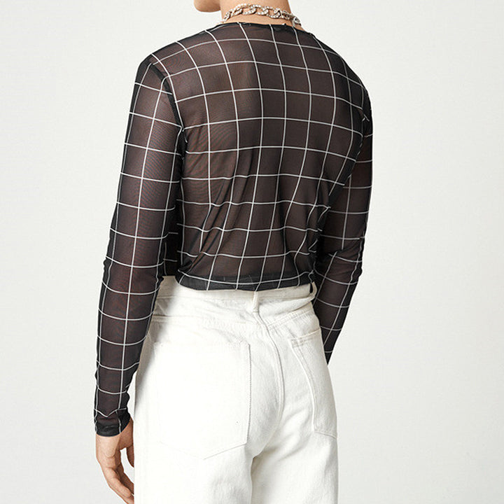 Men's mesh top with a modern checkered pattern and breathable fabric Amarae