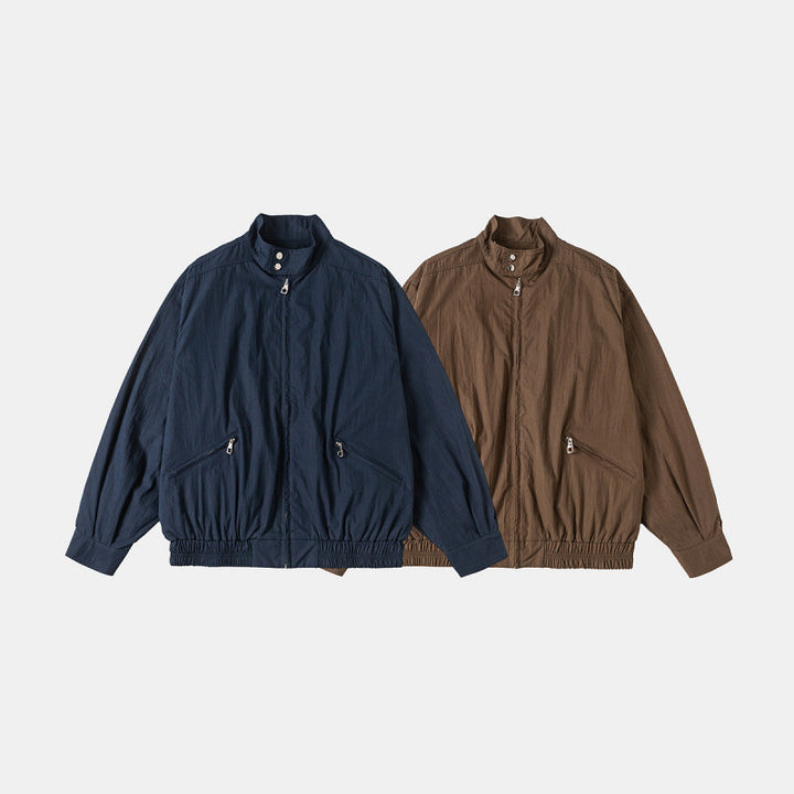 Men's Lightweight Harrington Jacket with Stand-up Collar, Elastic Hem, and Slanted Zipper Pockets Amarae