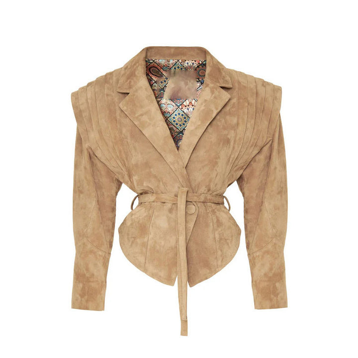 Elegant women's blazer with smooth shoulder details and tie belt Lune London
