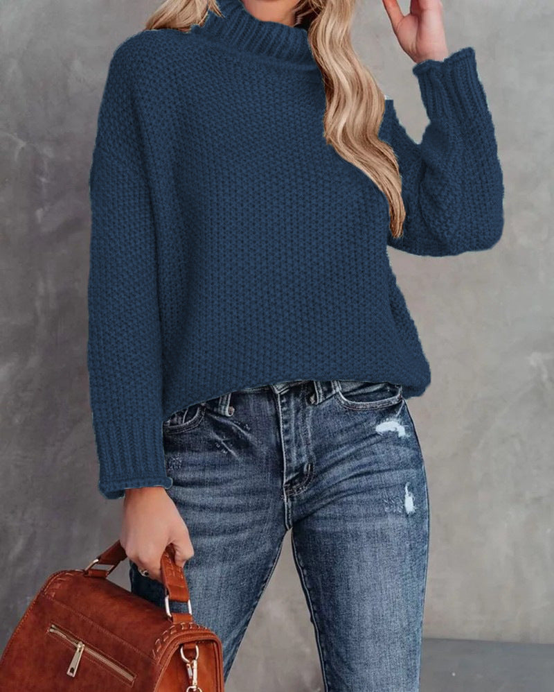 Comfortable knitted sweater for women with a high collar and airy structure Lune London
