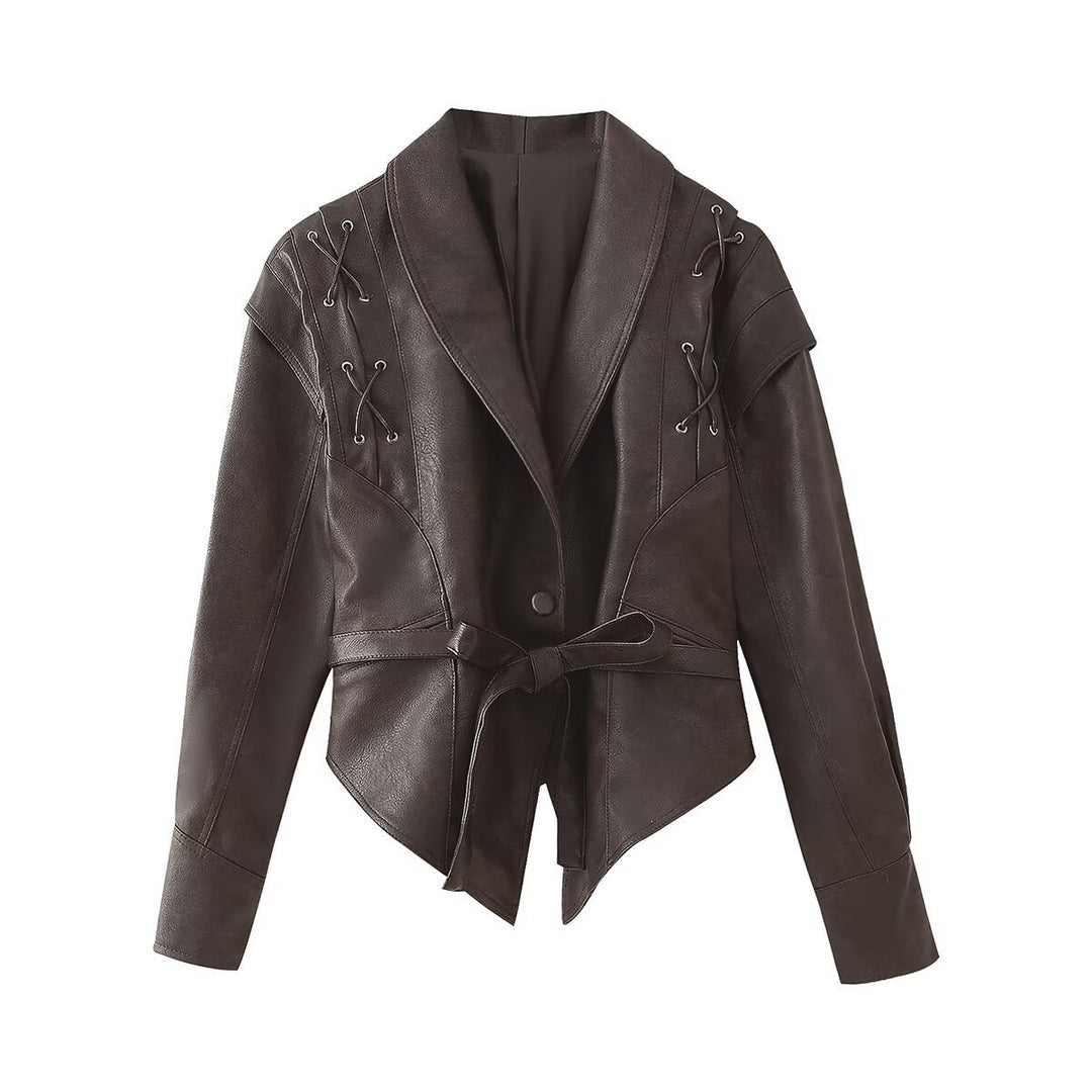 Women's biker jacket with refined lace details and a fitted cut Lune London