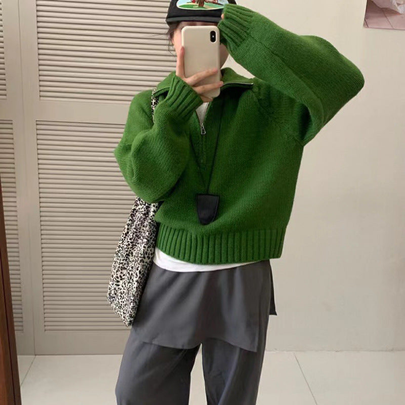 Pull en tricot confortable pour femmes avec col montant et fermeture éclair