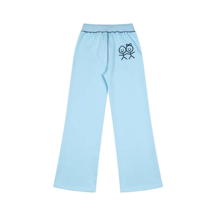Women's Wide Lounge Pants with High Waist, Drawstring and Contrast Stitching Amarae