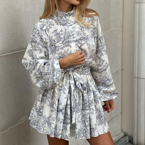 Elegant shirt dress for women with a high collar and a fitted belt Amarae