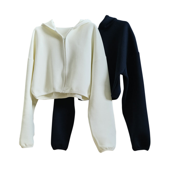Women short jacket with hood, concealed zipper and elastic hem Amarae