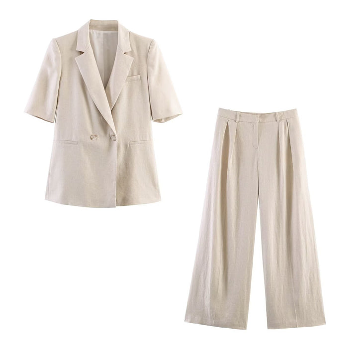 Women's Loose Linen Trousers with Pleats and Wide Palazzo Cut Amarae