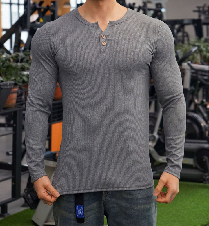 Men's long sleeve shirt with ribbed structure and button placket Lune London