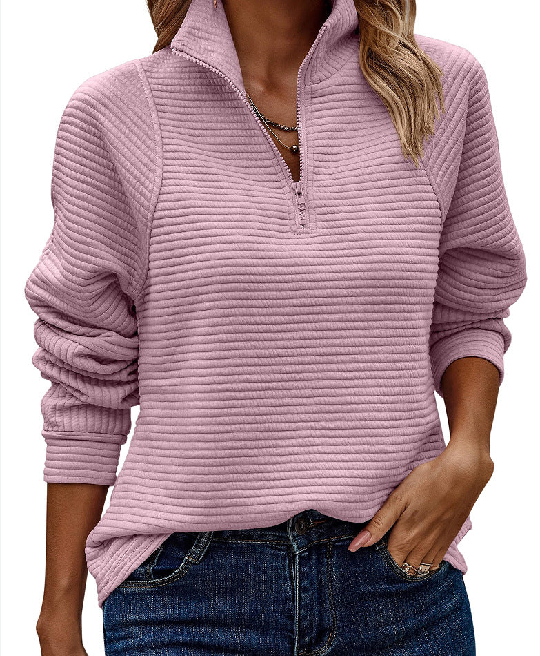 Waffle sweater with high collar and zip for women Lune London