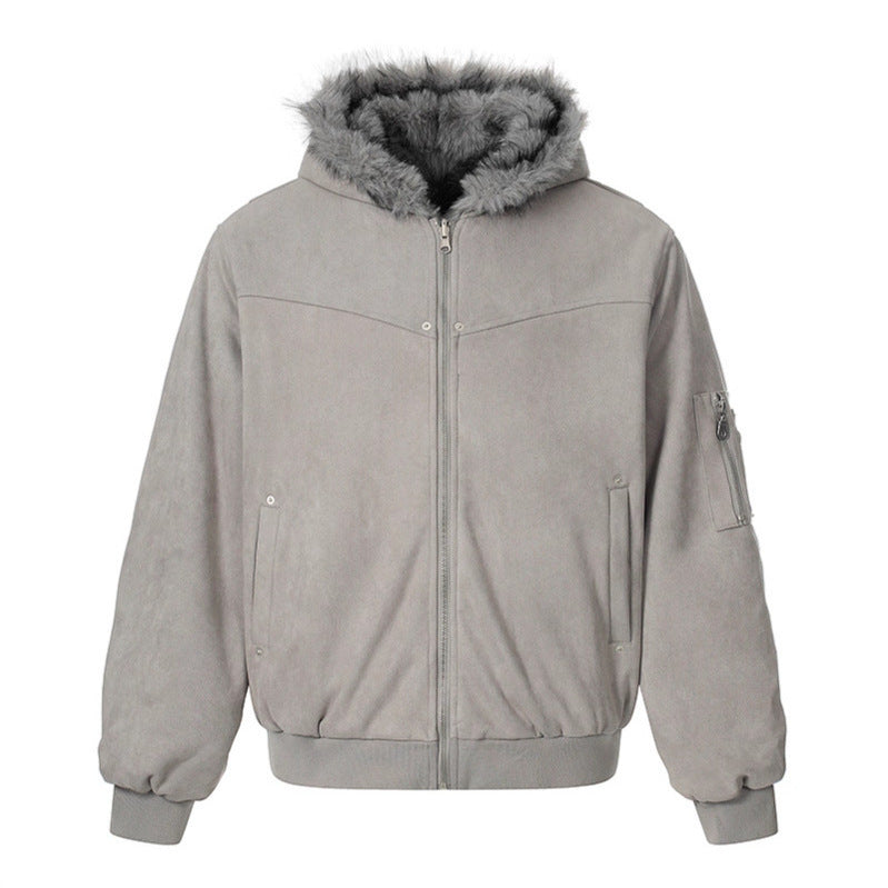 Women Padded Hooded Bomber Jacket with Faux Fur Lining, Velvet Outer Material and Zipper Amarae