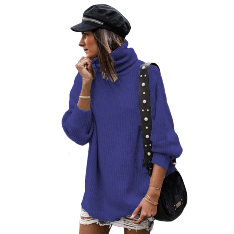 Oversized knitted sweater for women with high collar and chic fashion details