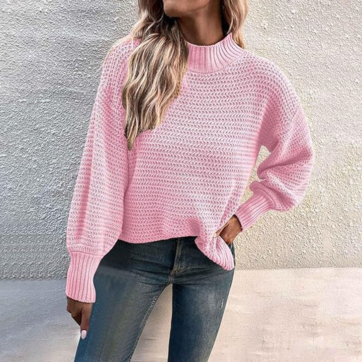 Casual knit sweater for women with high collar and voluminous sleeves Lune London