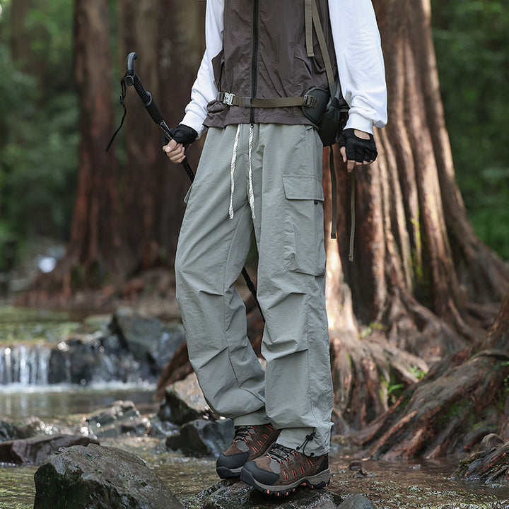 Men's Lightweight Technical Cargo Trekking Pants with Drawstring Waistband, Reinforced Hem Edges, and Adjustable Leg Opening Amarae