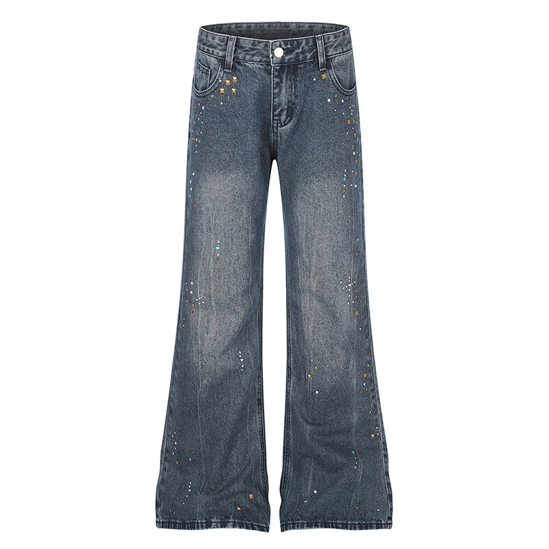 Women High-Waist Flared Jeans with Pearl and Stud Decoration Amarae