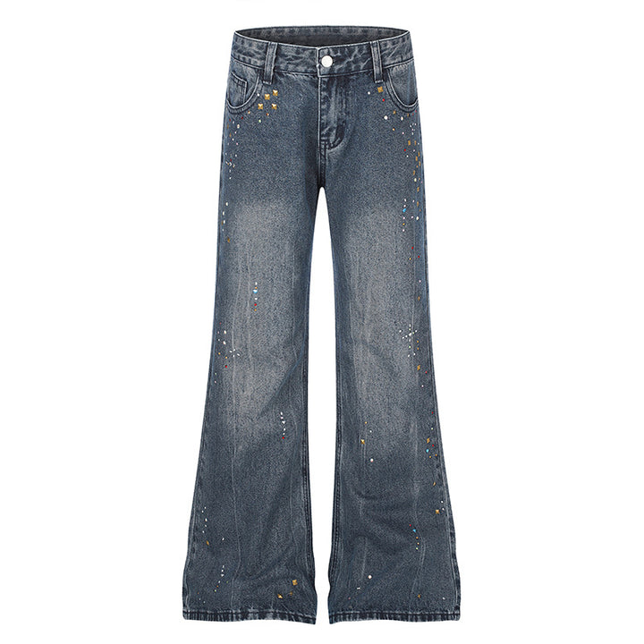Women High-Waist Flared Jeans with Pearl and Stud Decoration Amarae