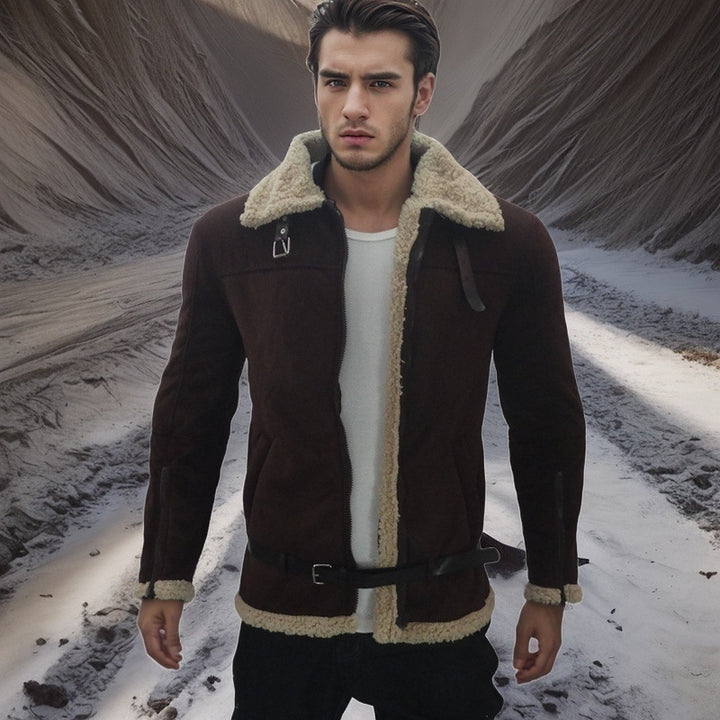 Men's sheepskin jacket with modern cut and removable hood Lune London