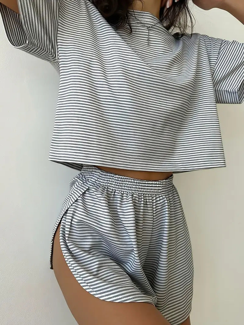 Women’s Casual Striped Set with High-Cut Design and Elastic Waistband Lune London