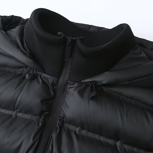 Women Hybrid Padded Jacket with Softshell Sleeves and Hood Amarae