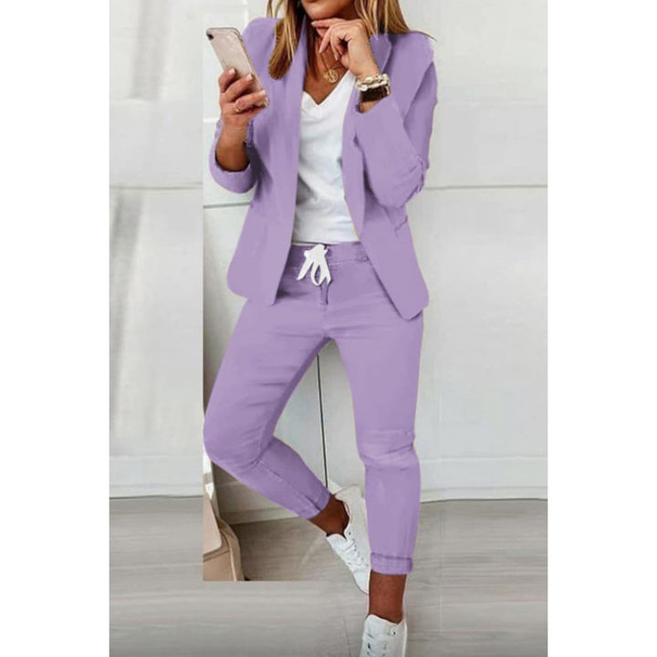 Women's Two-Piece Stretch Jersey Blazer Set with Drawstring Jogging Pants Amarae