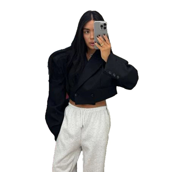 Women Cropped Boxy Short Blazer with Boxy Silhouette and Extra Long Sleeves Amarae