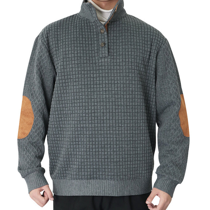 Elegant sweater for men with textured channel pattern and contrasting elbow patches Lune London