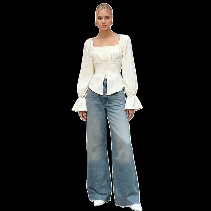 Blouse pour femme avec des manches à volants inhabituelles et une silhouette ajustée Chic & Stil