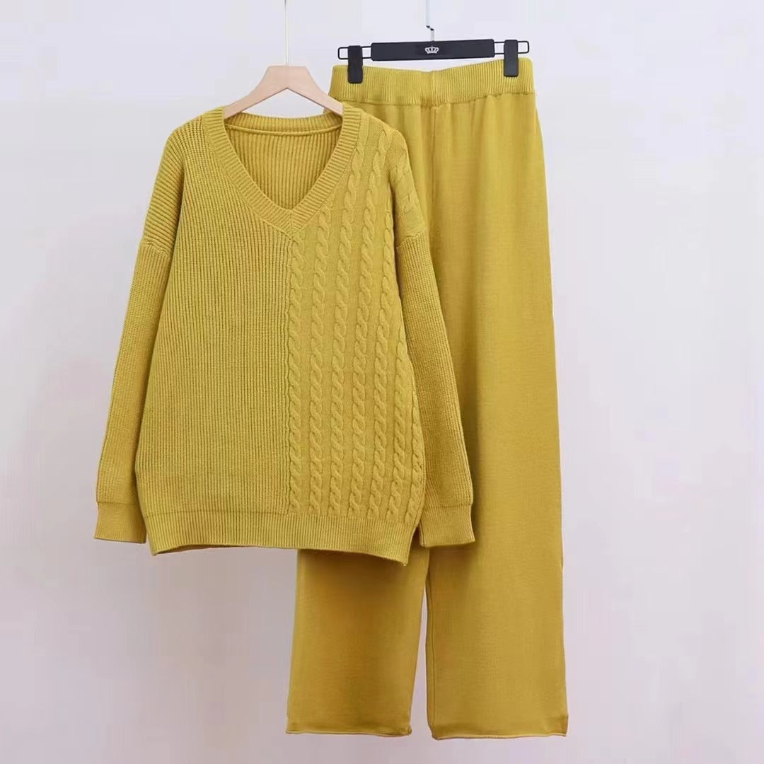 Ensemble de pull en tricot élégant pour femmes avec col en V et coupe loose Chic & Stil