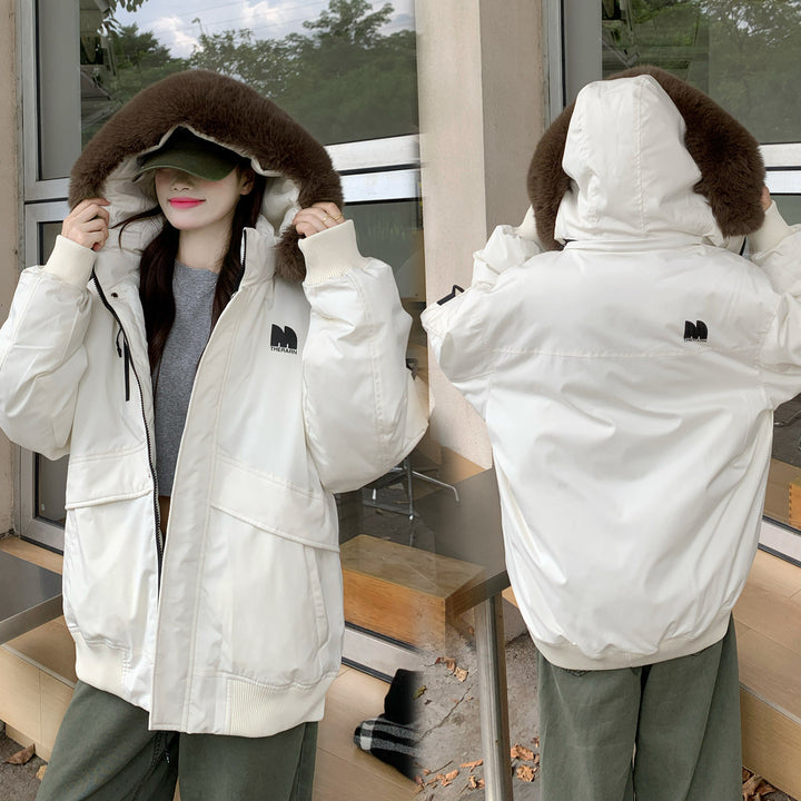 Ladies Oversized Winter Jacket with Removable Faux Fur Collar and Large Pockets Chic and Stylish