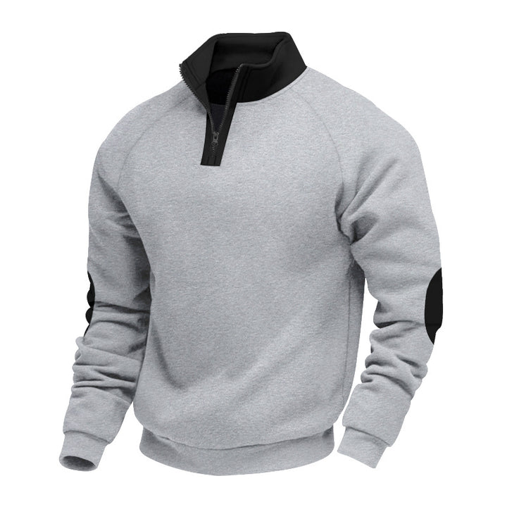 Men's trendy sweatshirt with half-zip and contrasting elbow patches Lune London