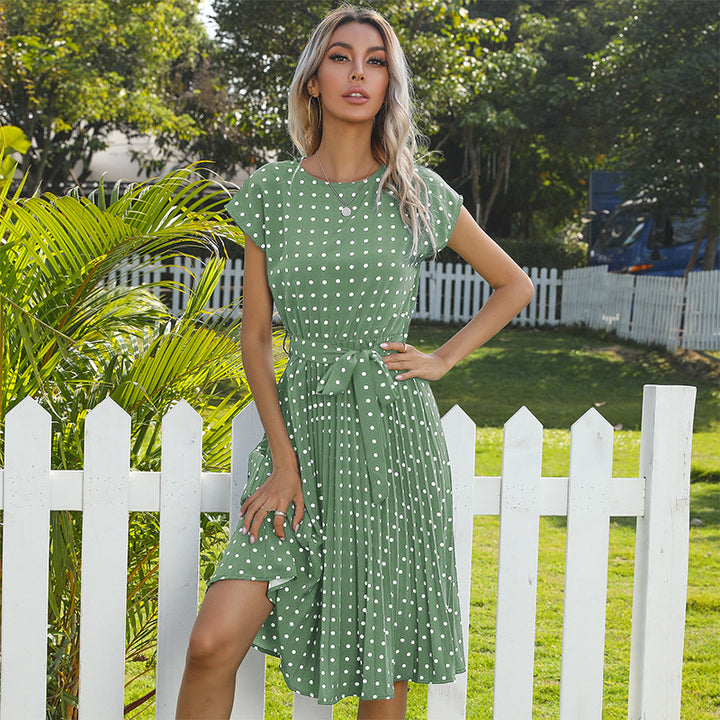 Lune London Women's A-line Polka Dot Dress with Waist Cord