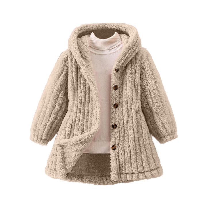 Ladies Cozy Teddy Jacket with Hood and Button Closure Lune London