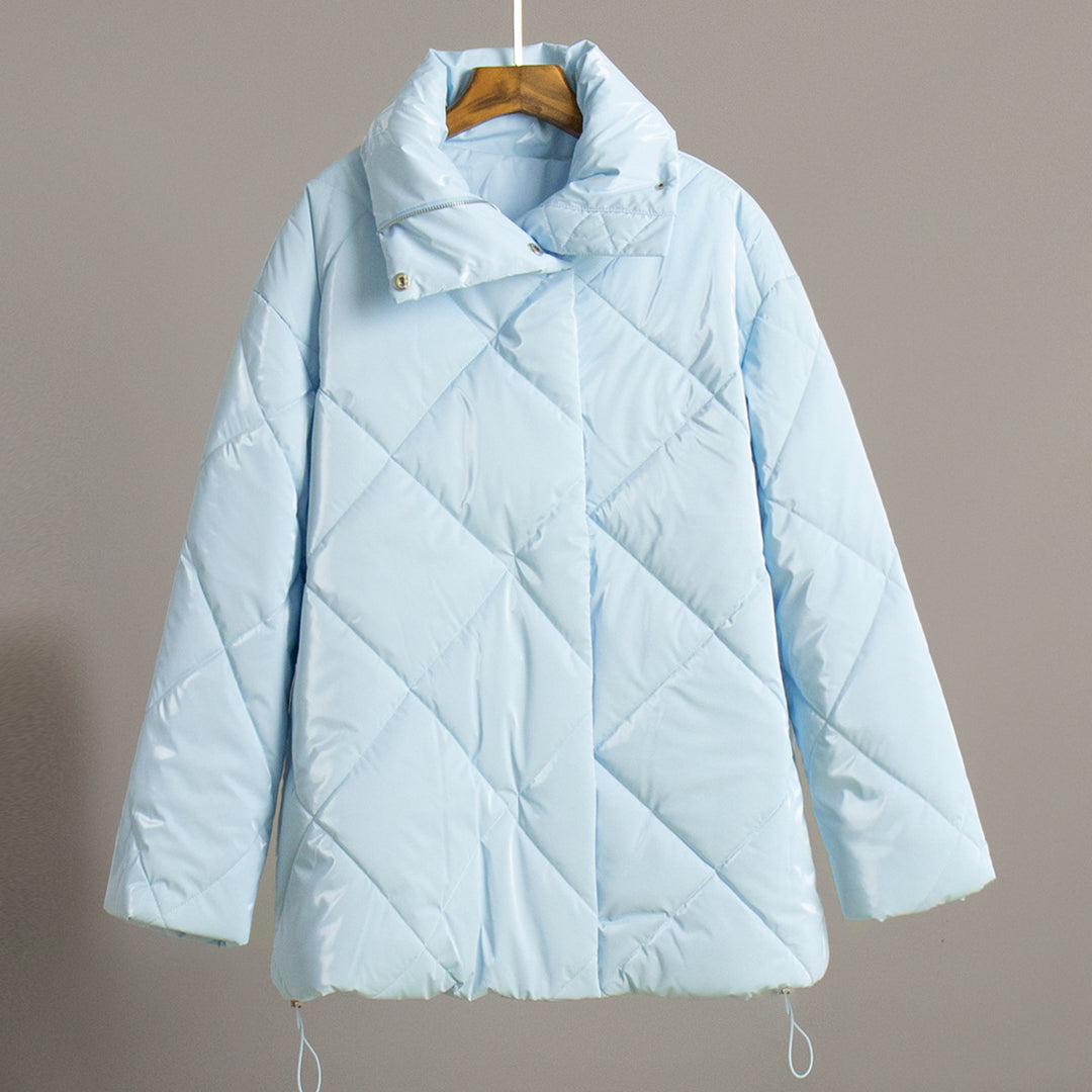 Ladies padded quilted jacket with high collar and practical pockets Amarae